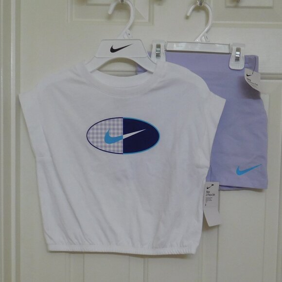 NWT 2pc Nike White Top Purple Gingham Navy Top & Purple Skort sz 3t - Picture 1 of 1